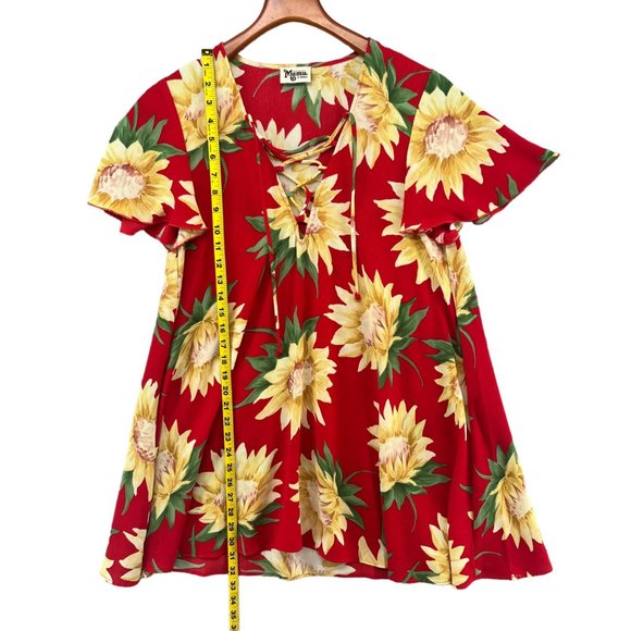 Show Me Your Mumu Kylie Lace Up Dress Red Yellow Floral Short Sleeve Mini Sz XS - Picture 7 of 9